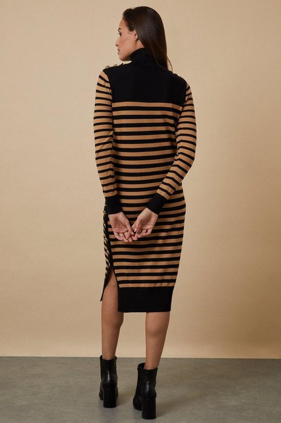 Wallis Camel Polo Neck Striped Knitted Button Detail Dress 3