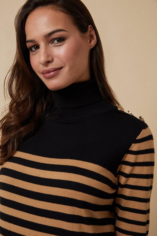 Wallis Camel Polo Neck Striped Knitted Button Detail Dress 4