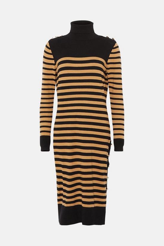 Wallis Camel Polo Neck Striped Knitted Button Detail Dress 5