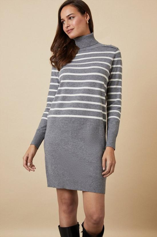 Wallis Grey Striped Buttoned High Neck Knitted Dress 2