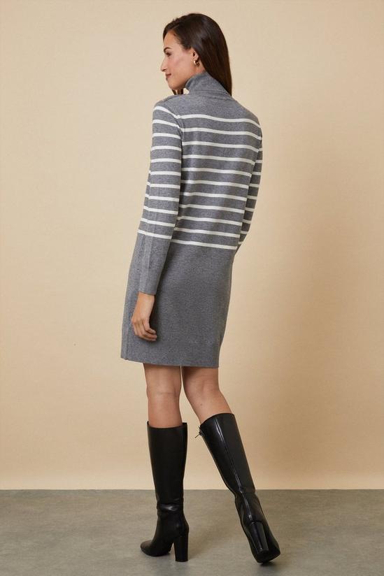 Wallis Grey Striped Buttoned High Neck Knitted Dress 3