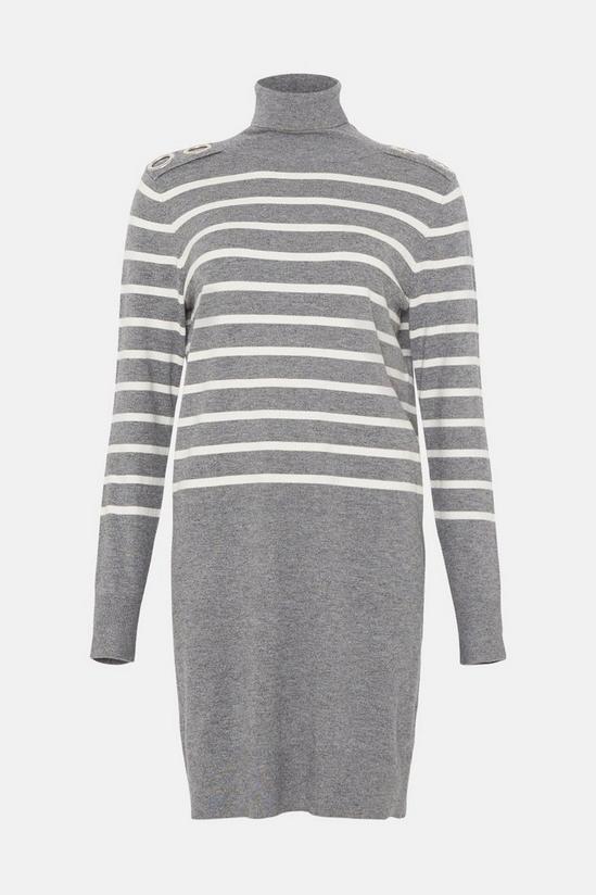 Wallis Grey Striped Buttoned High Neck Knitted Dress 5