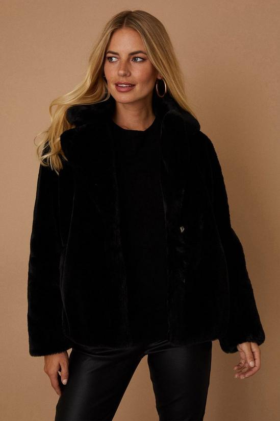 Wallis Petite Black Faux Fur Plush Short Coat 1