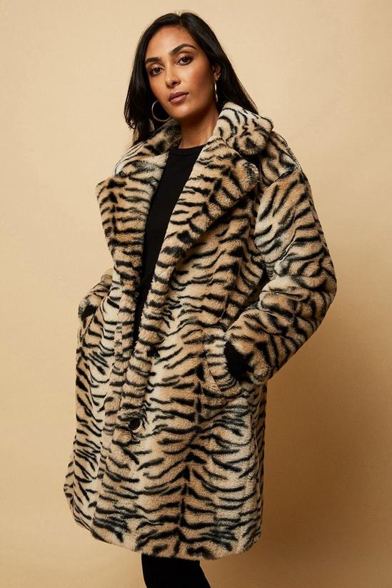 Wallis Petite Longline Animal Faux Fur Coat 1