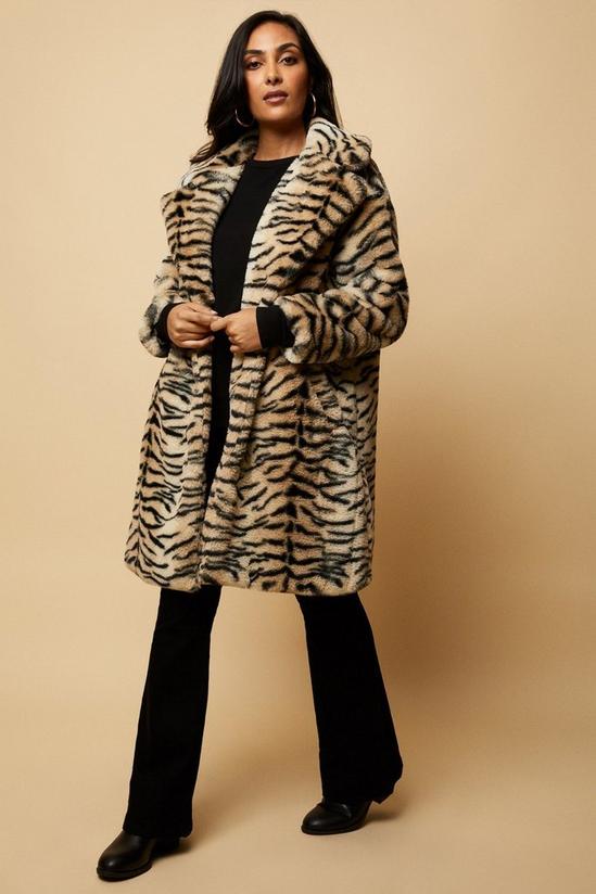 Wallis Petite Longline Animal Faux Fur Coat 2