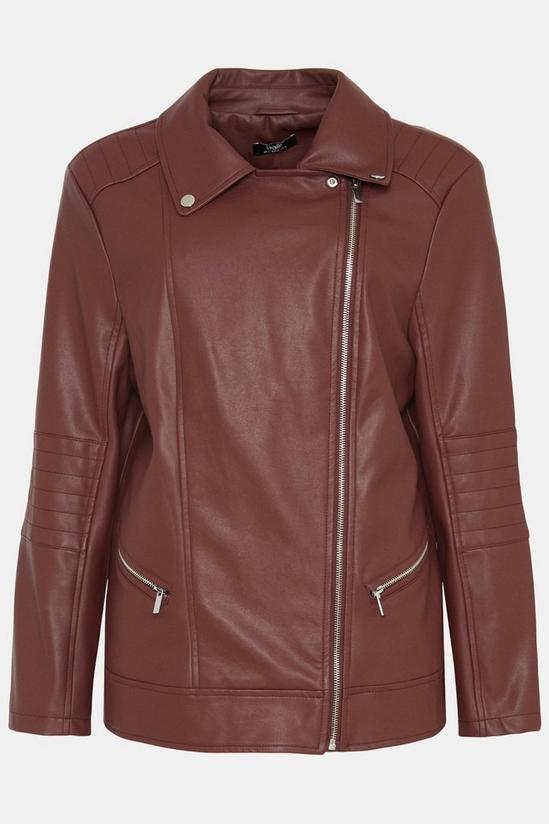Wallis Curve Brown Faux Leather Biker Jacket 5
