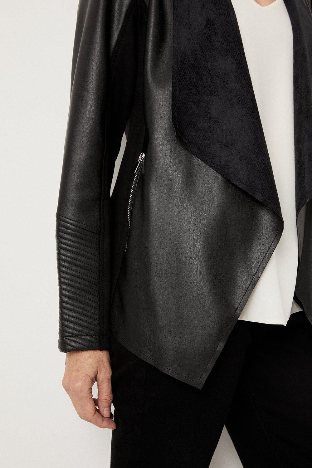 Black Faux Leather Waterfall Jacket