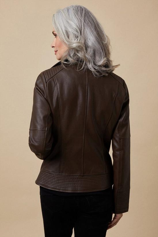 Wallis Chocolate Faux Leather Zip Front Biker Jacket 3