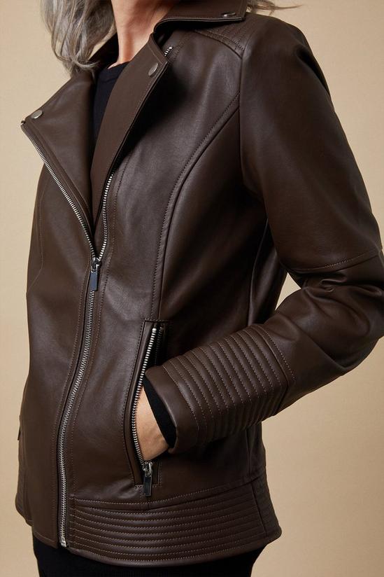 Wallis Chocolate Faux Leather Zip Front Biker Jacket 4