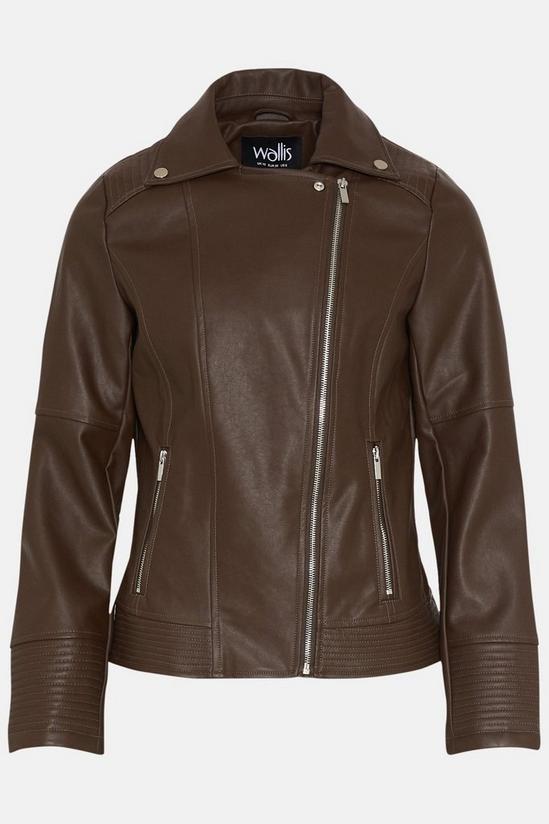 Wallis Chocolate Faux Leather Zip Front Biker Jacket 5