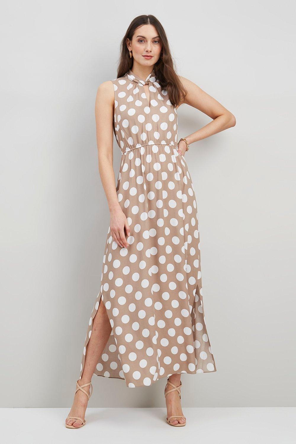 Wallis taupe outlet polka dot dress