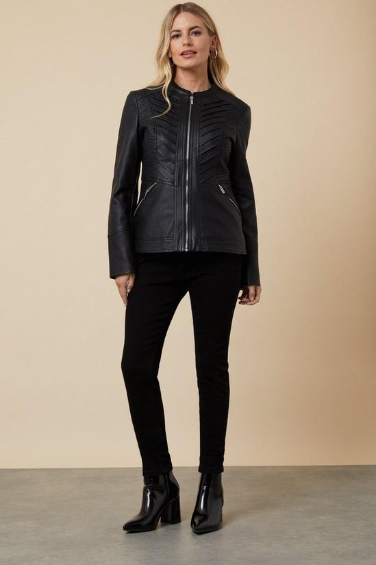 Wallis Petite Black Faux Leather Collarless Zip Jacket 2