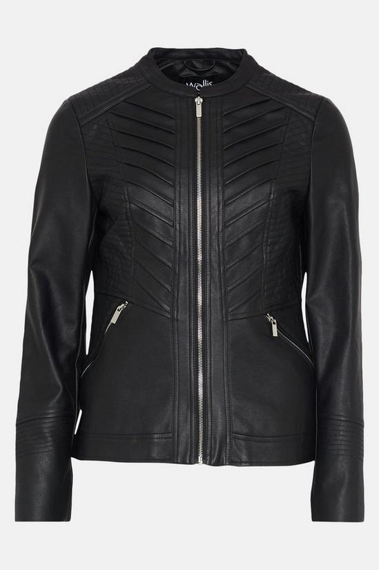 Wallis Petite Black Faux Leather Collarless Zip Jacket 5