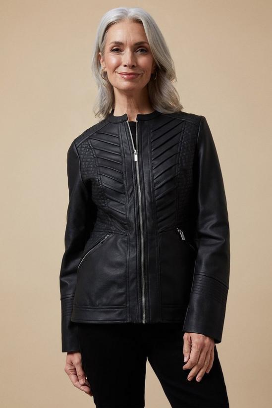 Wallis Black Faux Leather Collarless Zip Jacket 1