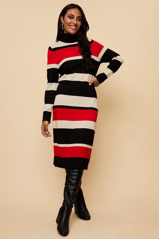 Wallis Petite Red Stripe Polo Neck Knitted Dress 1