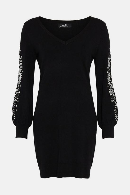 Wallis Black Trailing Embellished Sleeve V Neck Dress 5