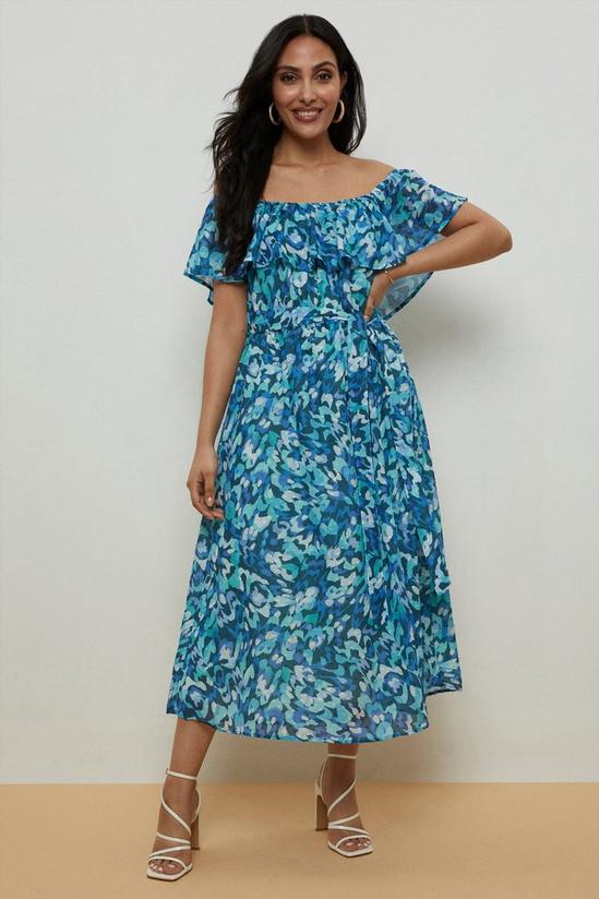 Wallis Petite Blue Abstract Off Shoulder Dress 1