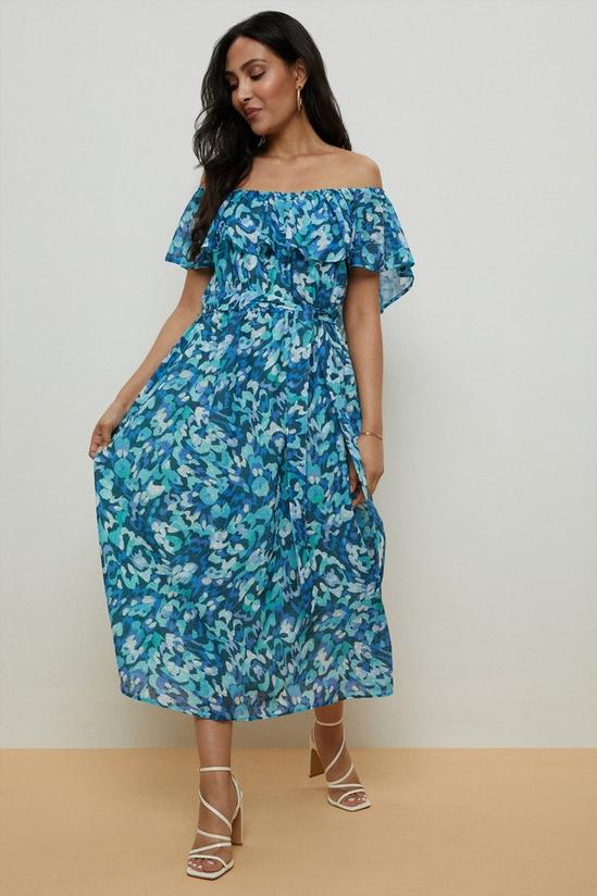 Wallis Petite Blue Abstract Off Shoulder Dress 2