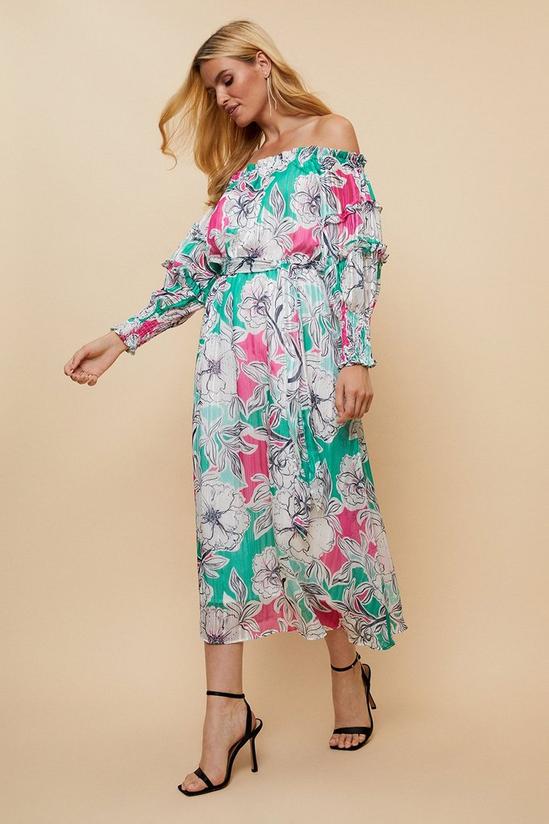Wallis Green And Pink Floral Off Shoulder Dress 2