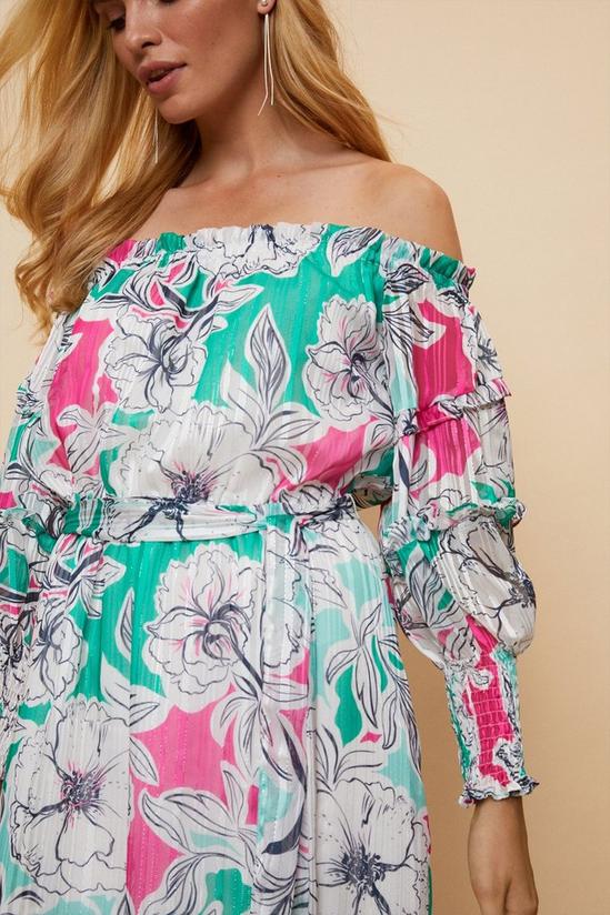 Wallis Green And Pink Floral Off Shoulder Dress 4