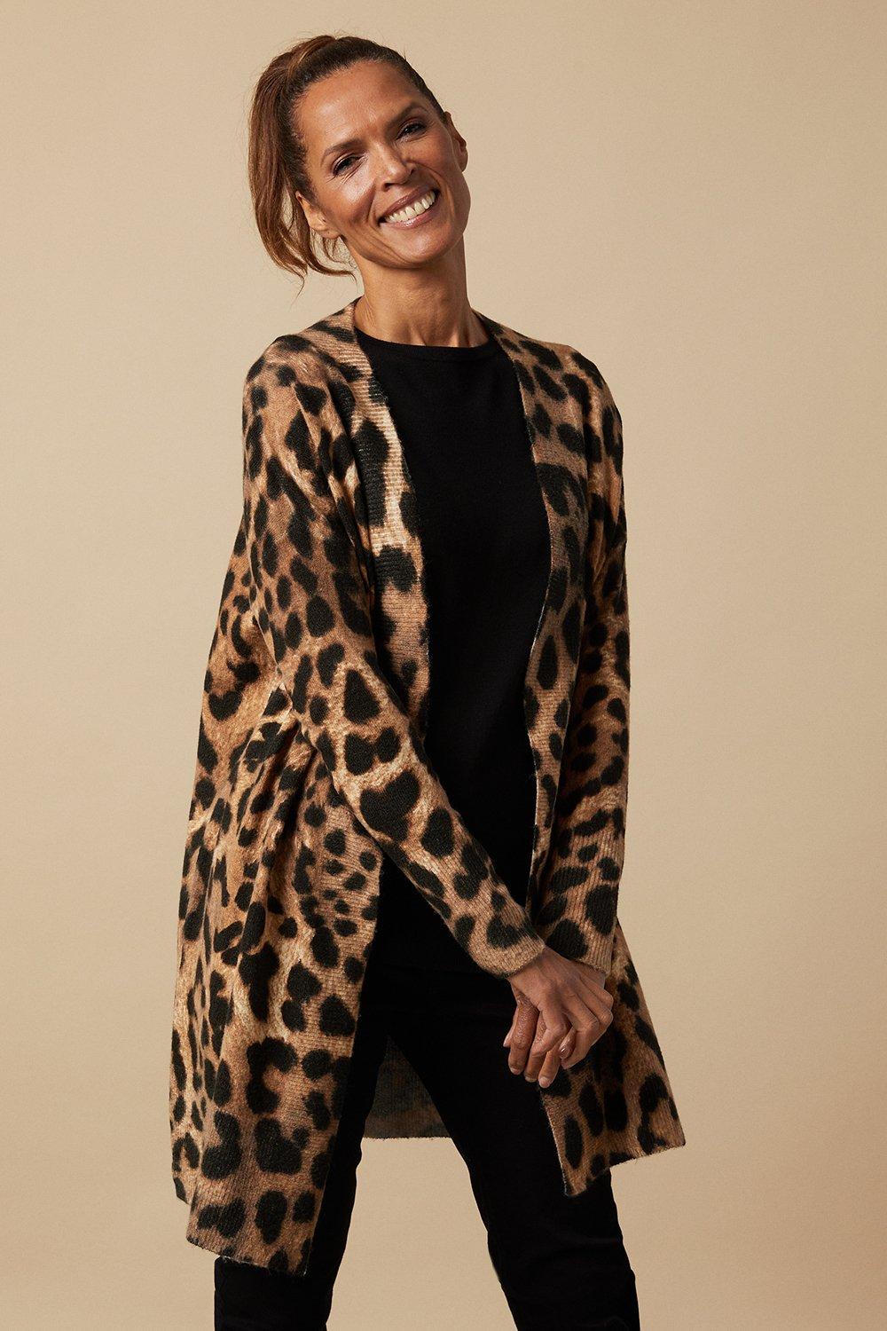 Womens Neutral Leopard Animal Longline Cardigan