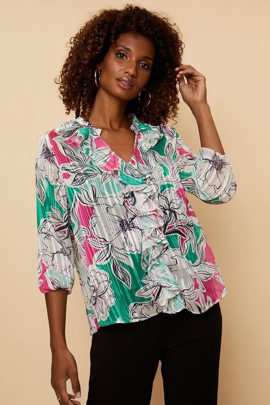 Wallis Green And Pink Floral Ruffle Top 1