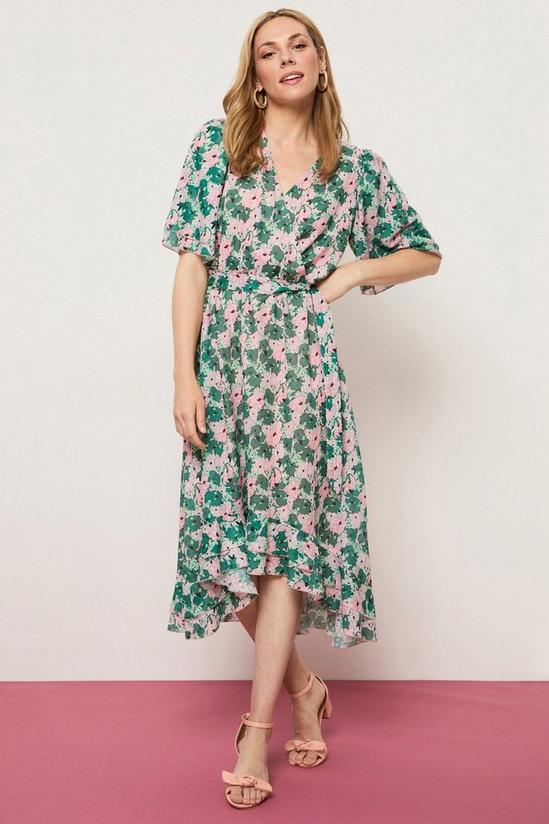 Wallis Green And Pink Poppy Wrap Midi Dress 1