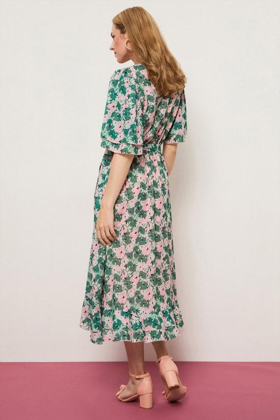Wallis Green And Pink Poppy Wrap Midi Dress 3