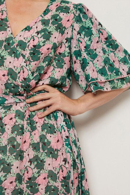 Wallis Green And Pink Poppy Wrap Midi Dress 4