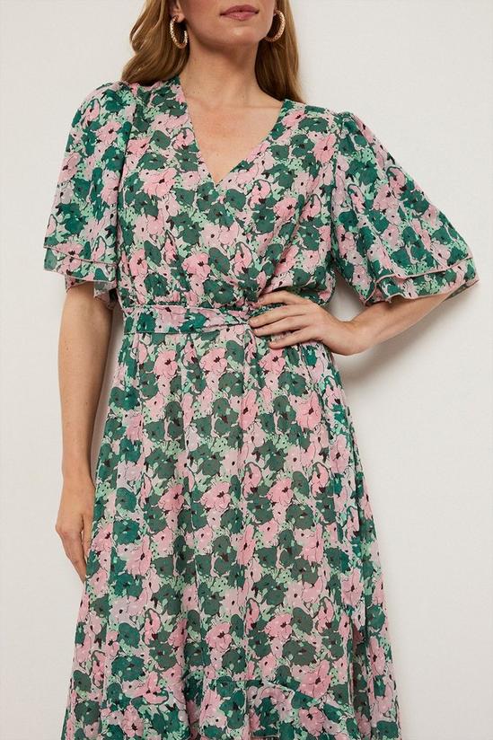 Wallis Green And Pink Poppy Wrap Midi Dress 6