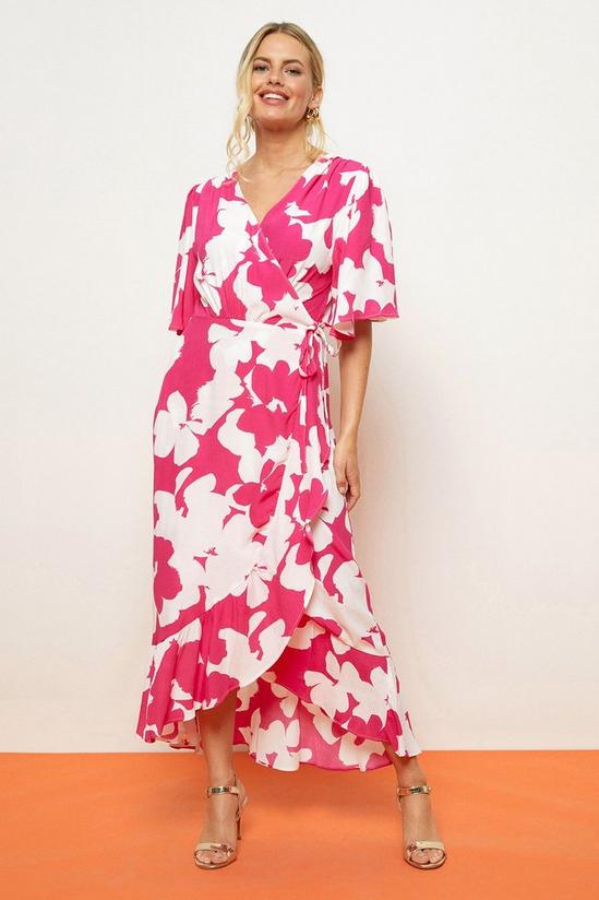 Wallis Pink Flower Wrap Dress 1