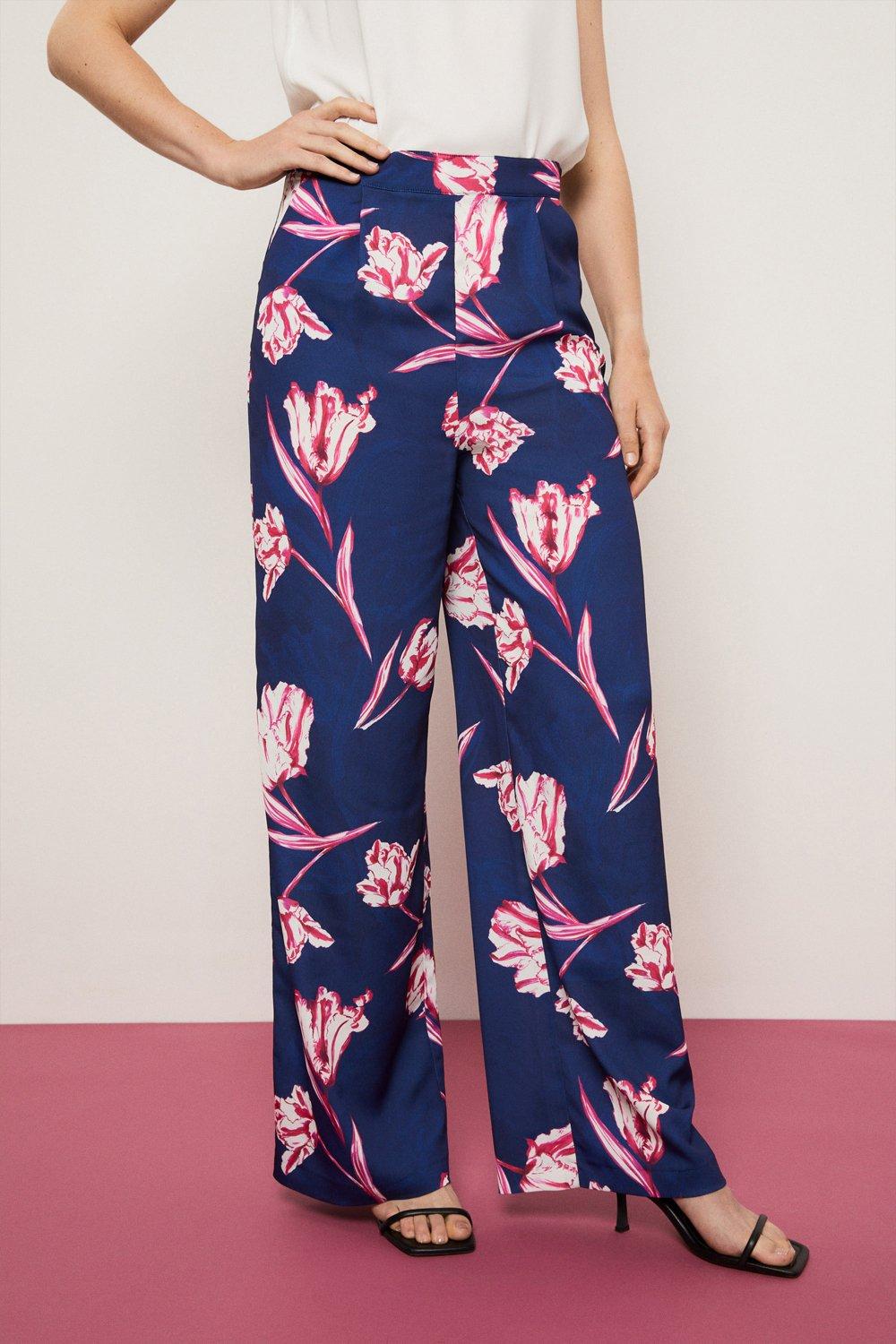 Navy floral outlet wide leg trousers