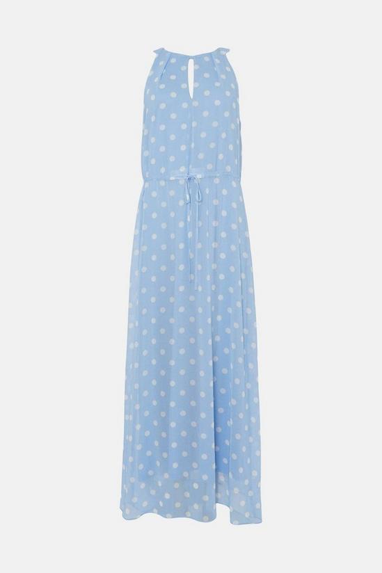 Wallis Blue Spot Printed Tie Waist Halter Maxi Dress 5