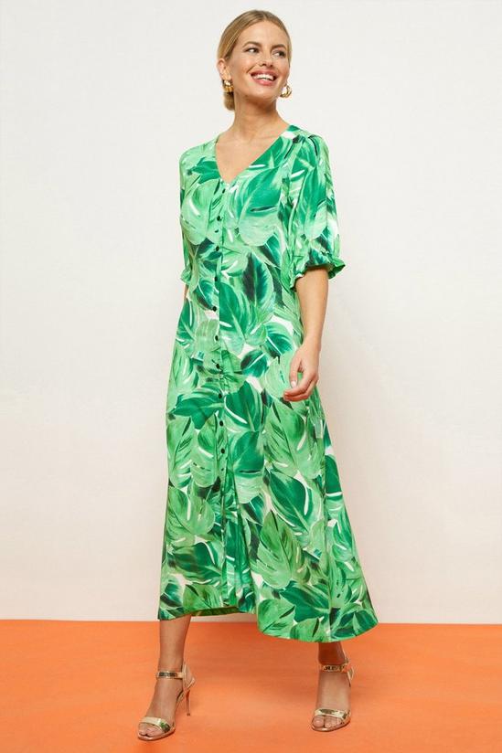 Wallis Green Palm Jersey Button Through Dress 1