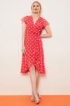 Wallis Petite Pink Spot Fluted Sleeve Wrap Dress thumbnail 1
