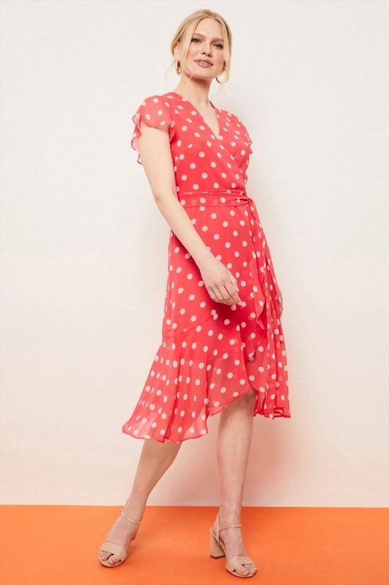 Wallis Petite Pink Spot Fluted Sleeve Wrap Dress 2