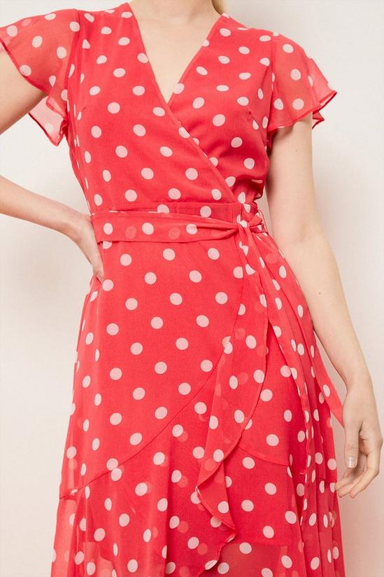 Wallis Petite Pink Spot Fluted Sleeve Wrap Dress 4