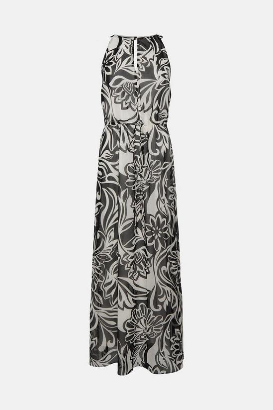 Wallis Petite Mono Leaf  Tie Waist Halter Maxi Dress 5