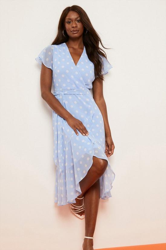 Wallis Blue Spot Printed Fluted Sleeve Wrap Dress 2