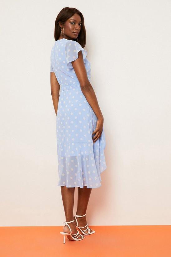 Wallis Blue Spot Printed Fluted Sleeve Wrap Dress 3