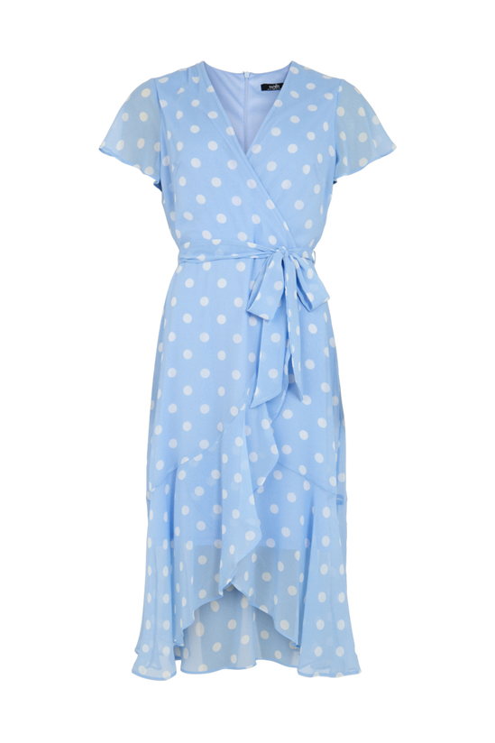 Wallis Blue Spot Printed Fluted Sleeve Wrap Dress 5