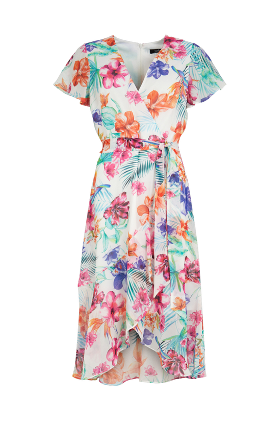 Wallis Tropical Printed Fluted Sleeve Wrap Dress 5