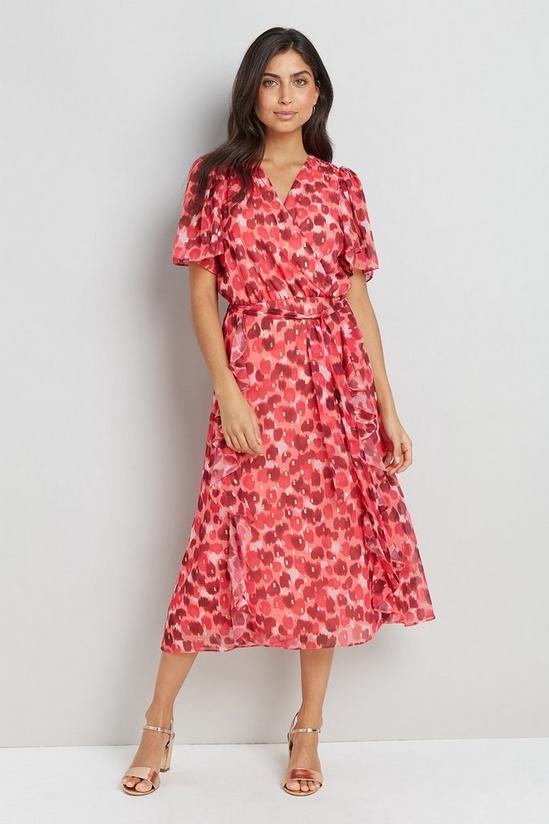 Wallis Pink Watercolour Foil Ruffle Front Dress 1
