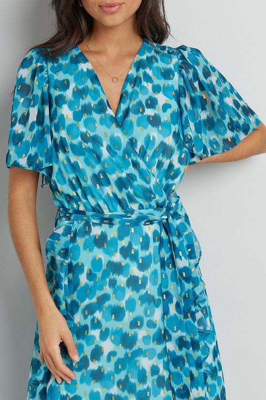 Wallis Turquoise Watercolour Foil Ruffle Front Dress 5