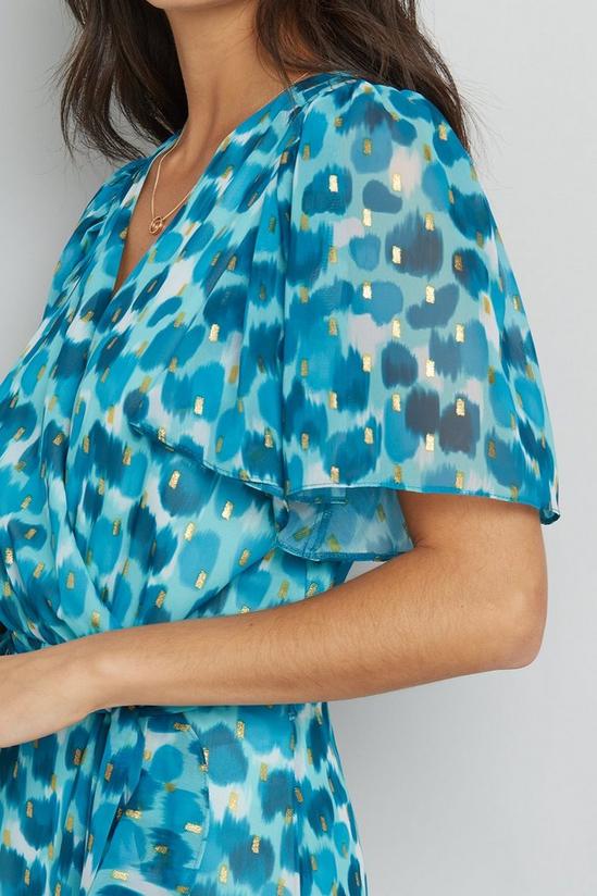 Wallis Turquoise Watercolour Foil Ruffle Front Dress 6