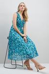 Wallis Turquoise Watercolour Foil Pleated Dress thumbnail 2