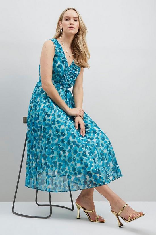 Wallis Turquoise Watercolour Foil Pleated Dress 2
