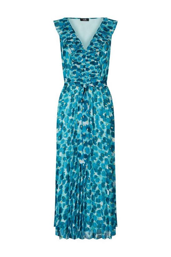 Wallis Turquoise Watercolour Foil Pleated Dress 5