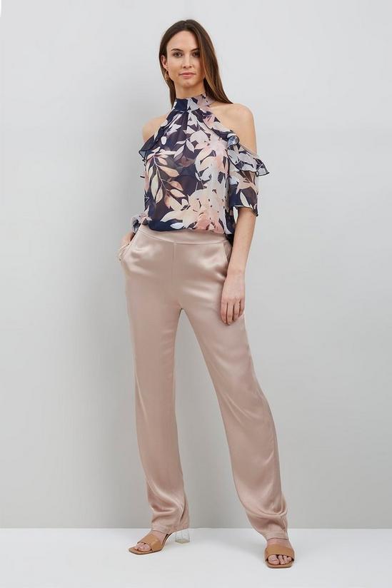 Wallis Neutral Satin Co-ord Pull On Wide Leg Trousers 1