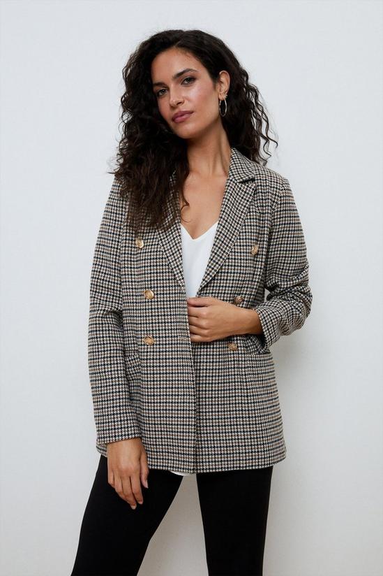 Wallis Neutral Check Double Breasted Military Blazer 1